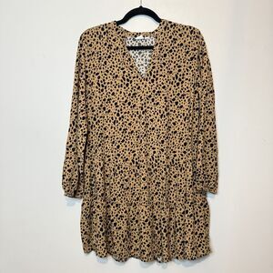 Gap Womens Dress Size M Leopard Cheetah Print Shift Long Sleeve Mini Woven